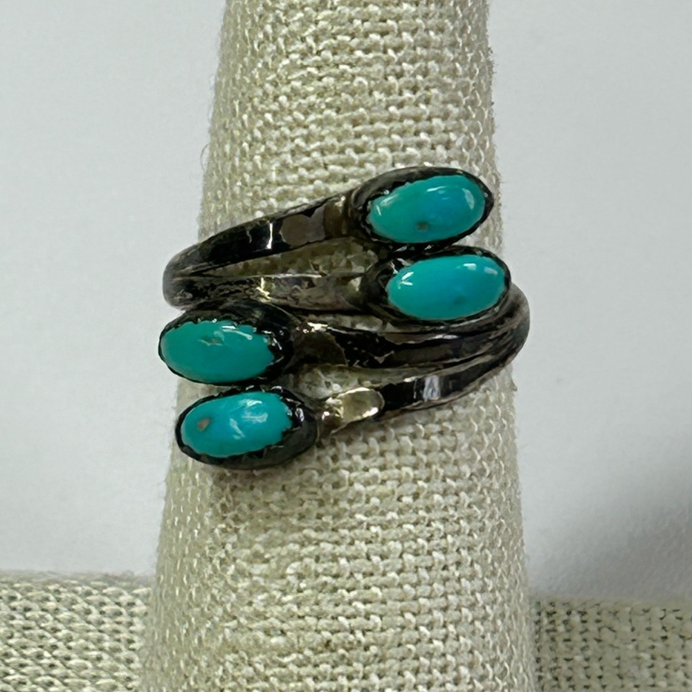 Native Vintage Turquoise Adjustable Ring Sterling… - image 1